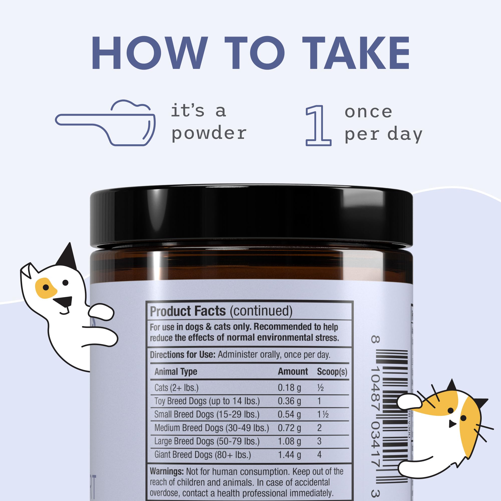 Bark & Whiskers Stress Support - Calm Support for Dogs & Cats - with Adaptogenic Herbs - L-Theanine & Ashwagandha - Cheddar Cheese Flavor - 1.29 oz. (102 Scoops) - Image 6