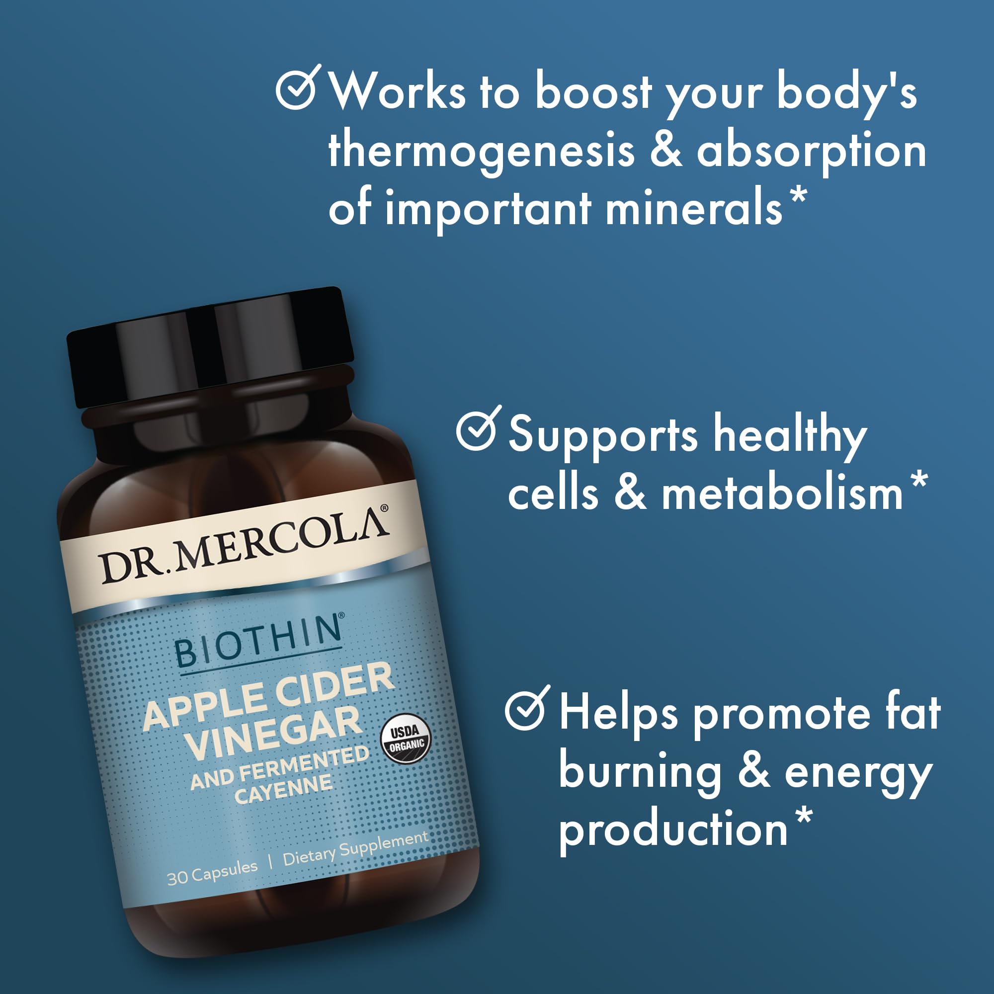 Dr. Mercola Biothin Organic Apple Cider Vinegar & Fermented Cayenne - Metabolic Support - Thermogenic Benefits - Vegan - Non-GMO - 30 Capsules - Image 4
