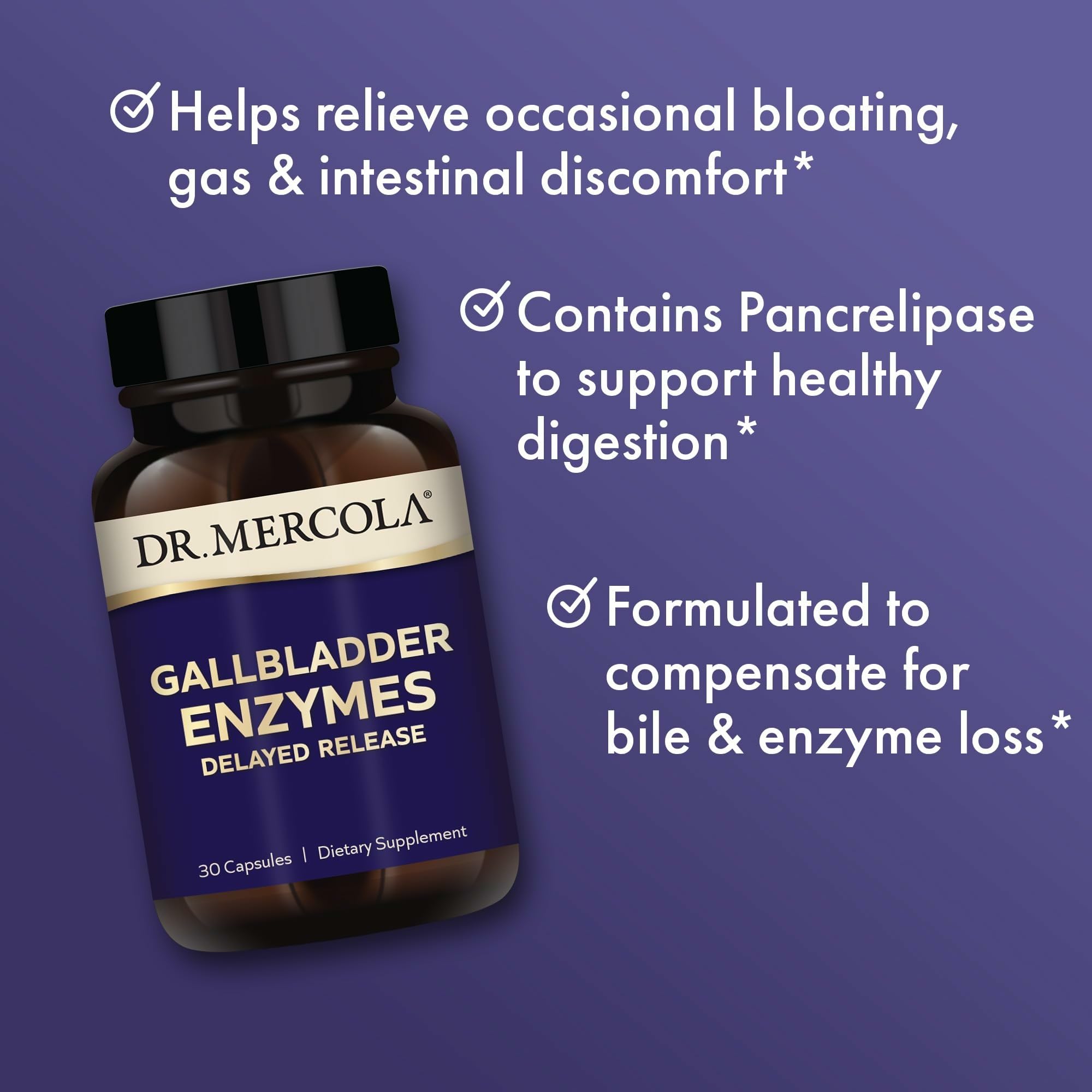 Dr. Mercola Gallbladder Enzymes - Gallbladder & Digestive Health Support - Includes Pancreatic Protease, Amylase & Lipase - Non-GMO, Gluten-Free & Soy-Free - 30 Delayed Release Capsules (30 Servings) - Image 4