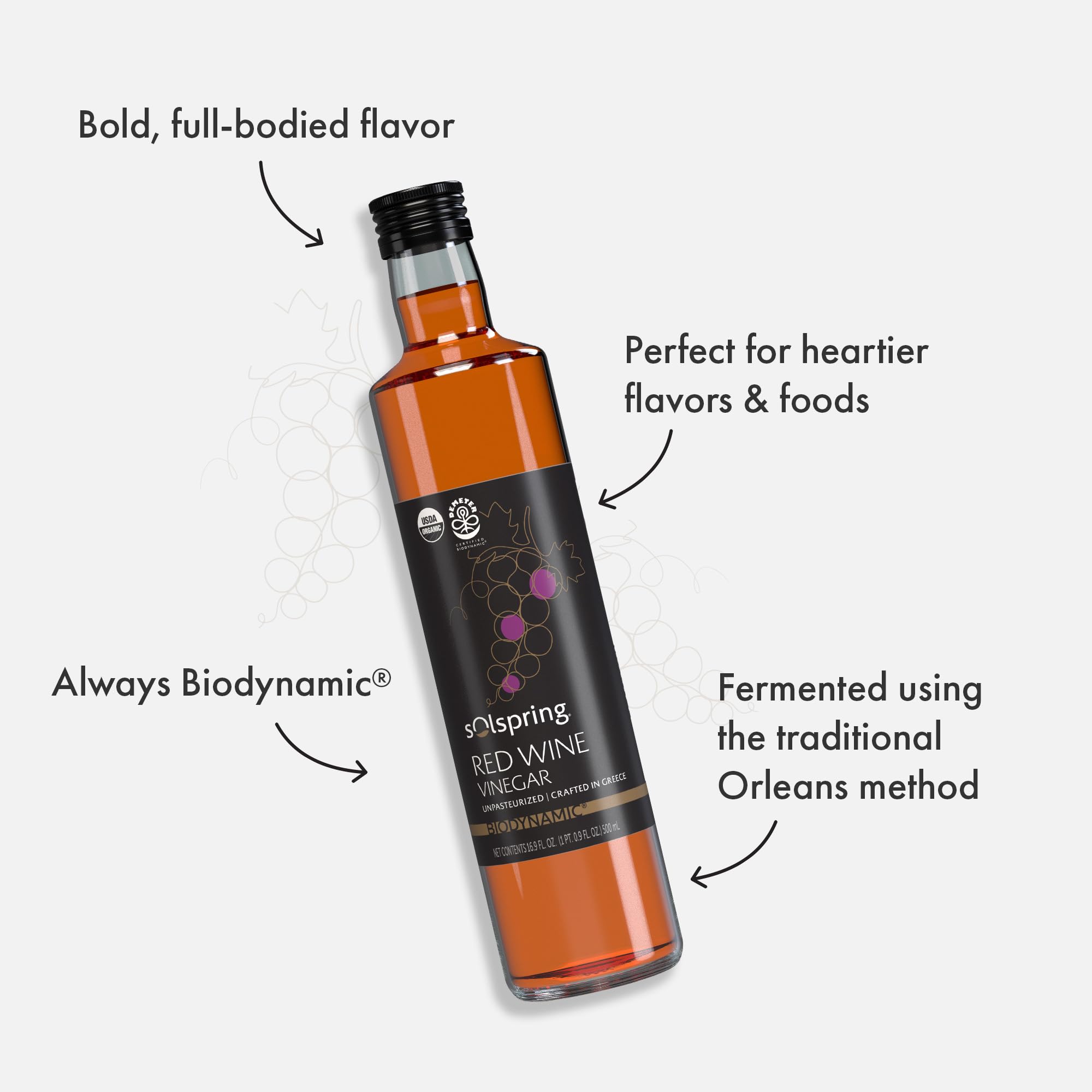 Dr. Mercola Solspring Red Wine Vinegar - Biodynamic Organic Vinegar, Fermented Using the Traditional Orleans Method, Unfiltered and Glass Bottled, Certified USDA Organic, 16.9 fl oz, 33 Servings - Image 3